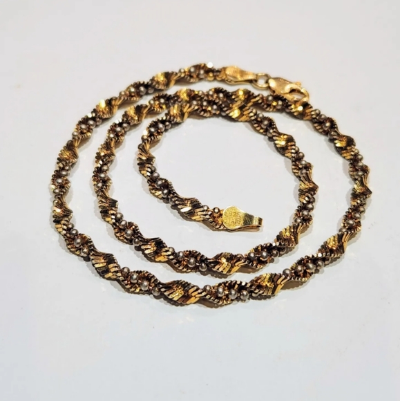 925 VTG 16" double chain.Italian Gold tone w/ silver pearls. Choker / necklace - Picture 6 of 12